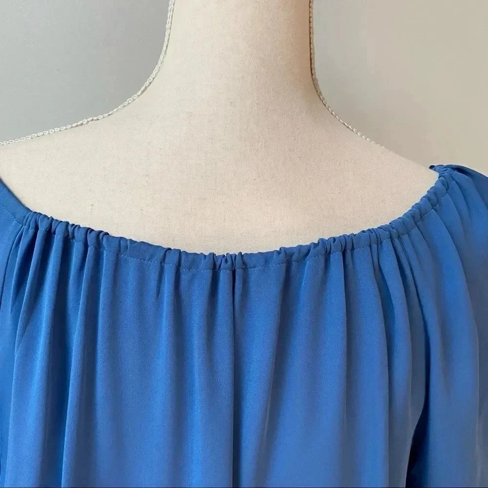 Tory Burch Sylvie 100% Silk Fringe Tunic Blouse Blue Navy Size 4
